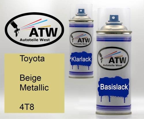 Toyota, Beige Metallic, 4T8: 400ml Sprühdose + 400ml Klarlack - Set, von ATW Autoteile West.
